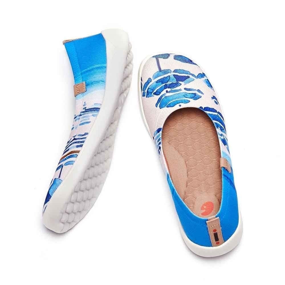 UIN White Blue Beach Umbrella Lightweight Cute Summer Casual Flats Shoes Size 7